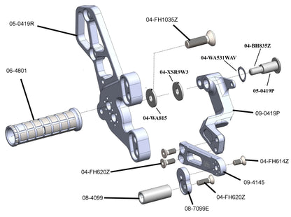 Woodcraft Rearset Kit, Complete W/Pedals Yamaha XSR900  2022-2026