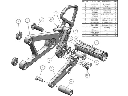 Woodcraft Complete Rearset Yamaha YZX-R6 2003-2009