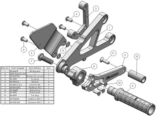 Woodcraft Complete Rearset Yamaha YZX-R6 2003-2009