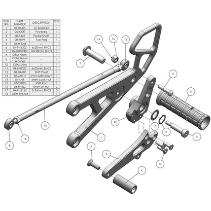 Woodcraft Rearset - STD Shift Yamaha YZF-R6 2006-2016