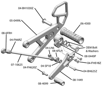 Woodcraft Rearset - GP Shift Yamaha YZF-R6 2006-2016