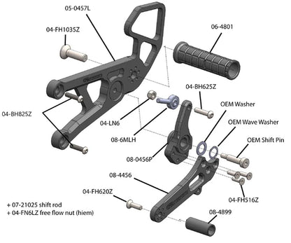 Woodcraft Rearset - STD Shift Yamaha YZF-R6 2006-2024