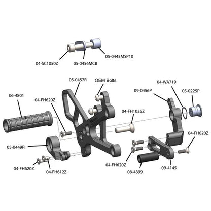 Woodcraft Rearset - STD Shift Yamaha YZF-R6 2006-2024