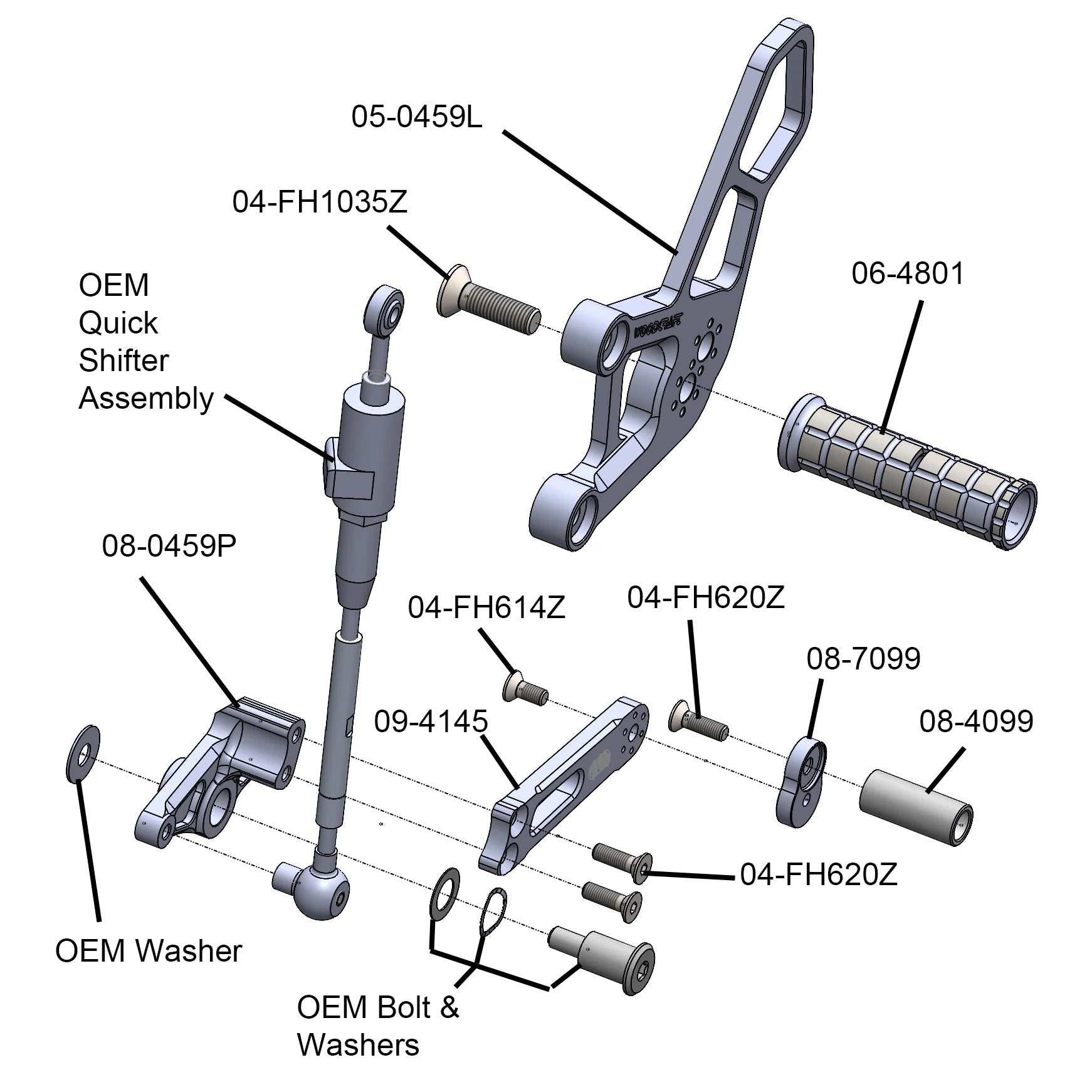 Woodcraft Rearset Complete - STD/GP Shift Yamaha YZF-R9 2025 - Adventure Parts