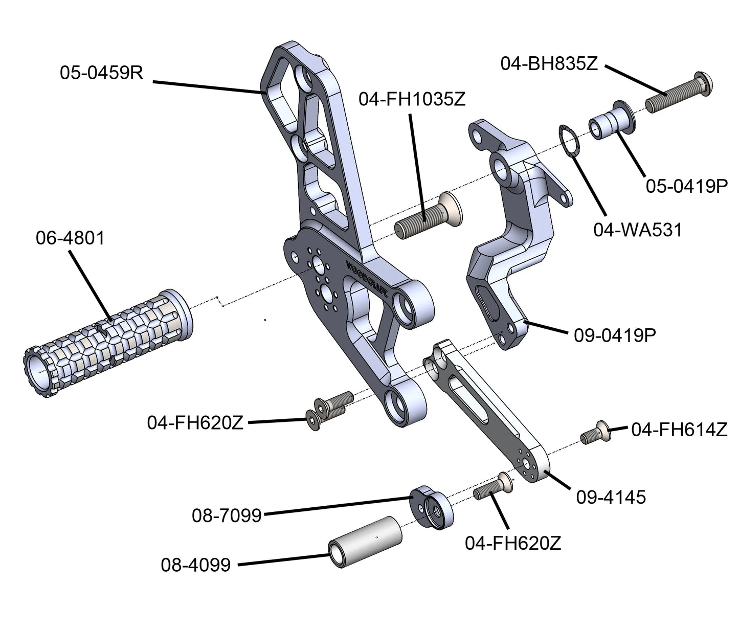 Woodcraft Rearset Complete - STD/GP Shift Yamaha YZF-R9 2025 - Adventure Parts