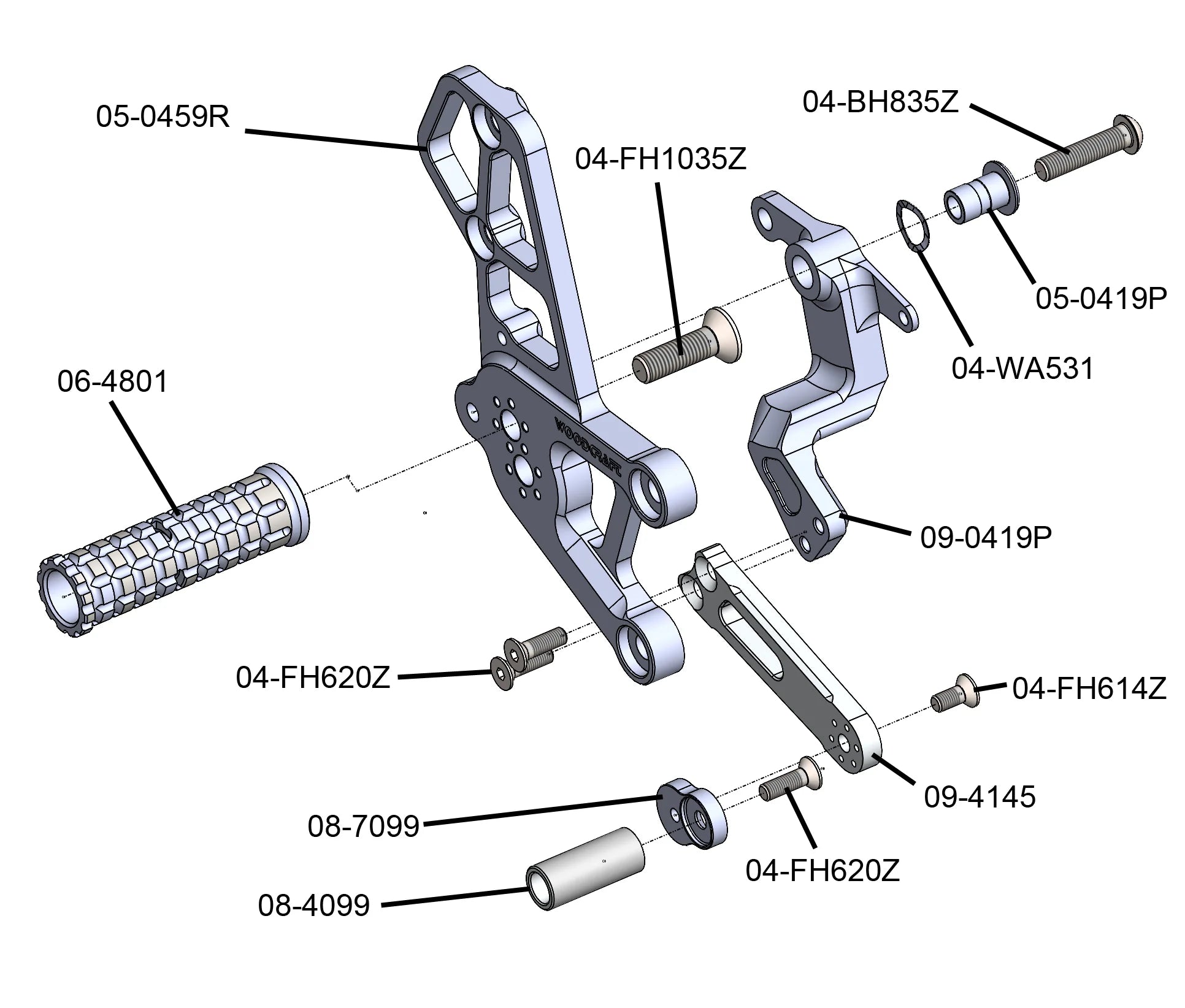 Woodcraft Rearset Complete - STD/GP Shift Yamaha YZF-R9 2025 - Adventure Parts