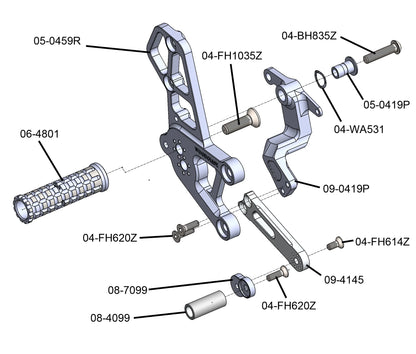 Woodcraft Rearset Complete - STD/GP Shift Yamaha YZF-R9 2025 - Adventure Parts