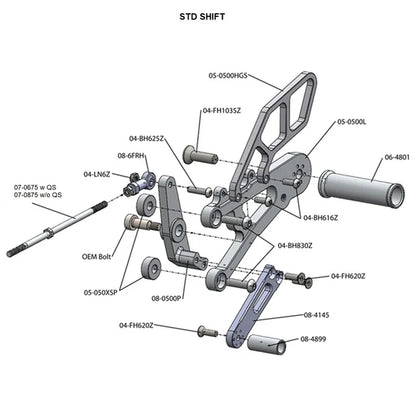 Woodcraft Rearset - STD Shift w/o QS Triumph Daytona 675 2013-2017