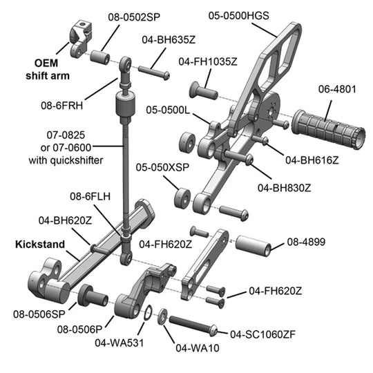 Woodcraft Rearset - GP Shift w/o QS Triumph Daytona 675 2013-2017