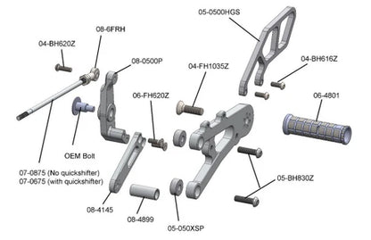 Woodcraft Rearsets - STD Shift w/QS Triumph Street 765 2017-2021