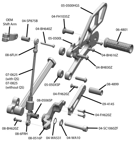 Woodcraft Rearsets - GP Shift w/o QS Triumph Street 765 2017-2021