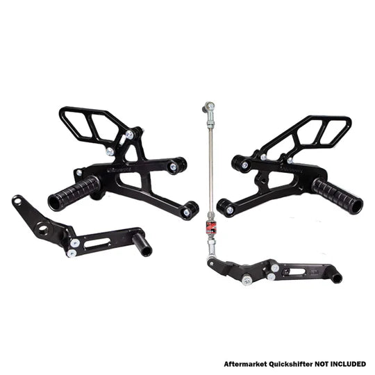 Woodcraft Complete Rearset Kit w/ Pedals - GP Shift w/ Aftermarket Push QS Triumph Street Triple R/RS/S 2017-2021