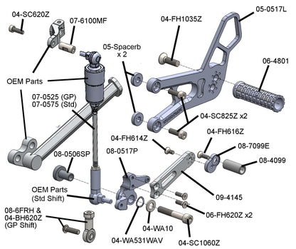 Woodcraft STD Shift Rearset with Sprocket Cover Triumph 765 Street Triple 2024-2025