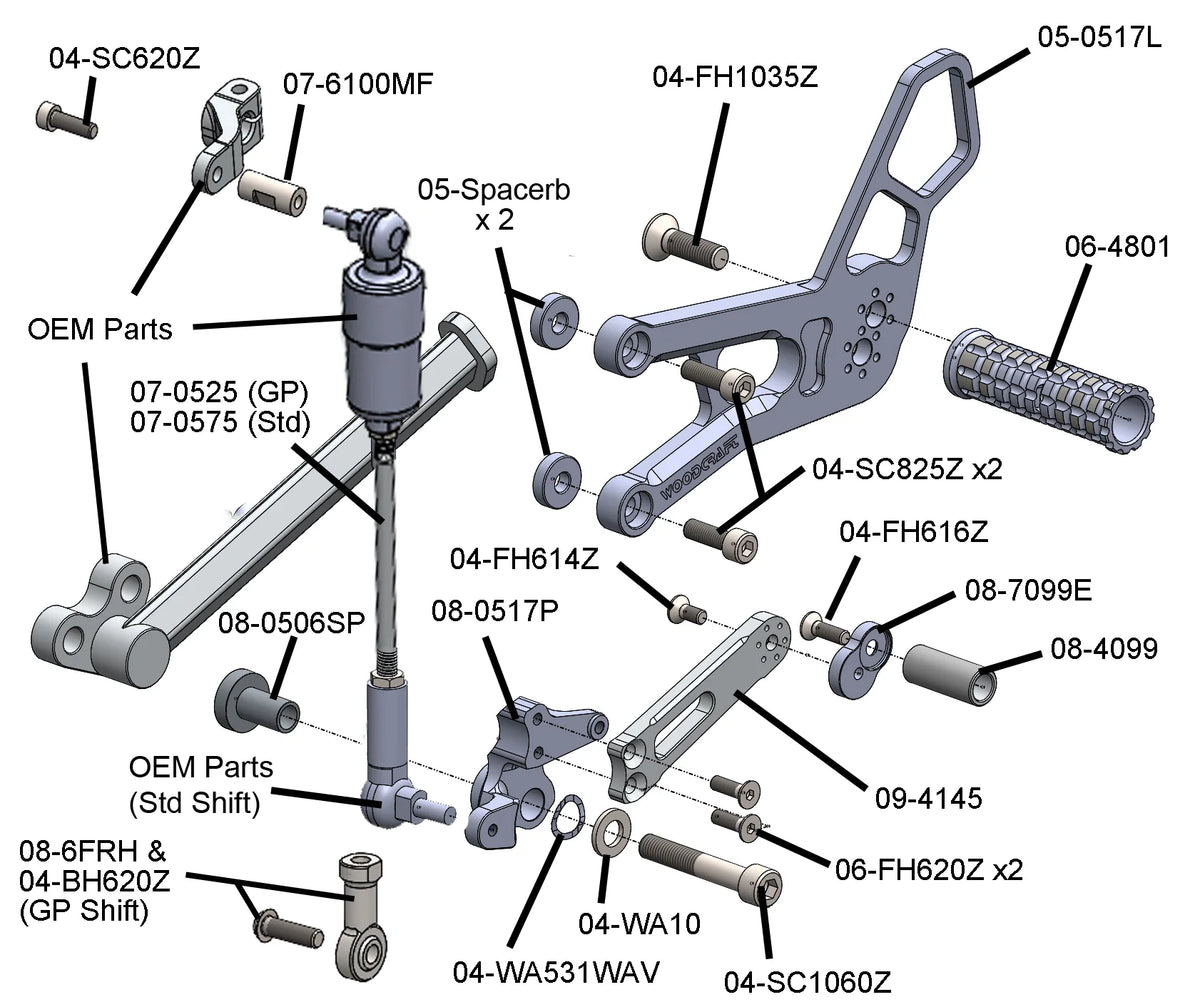 Woodcraft Rearset with Sprocket Cover Triumph Street Triple R / RS 2024-2025