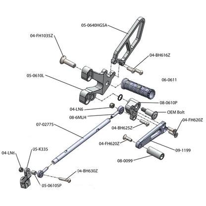 Woodcraft Rearsets w/Shift Pedal and Heel Guard Ducati 748/916/996/998 1998-2003