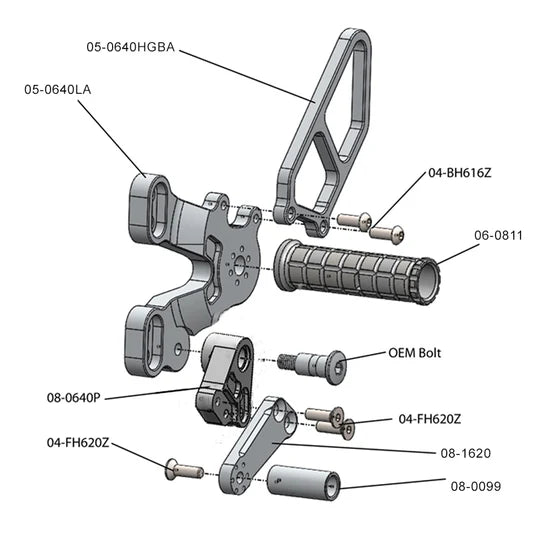 Woodcraft Complete Rearset - Clear Ducati 848/1098/1198/848 EVO 2007-2013