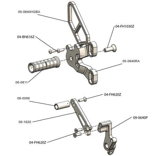 Woodcraft Complete Rearset - Clear Ducati 848/1098/1198/848 EVO 2007-2013