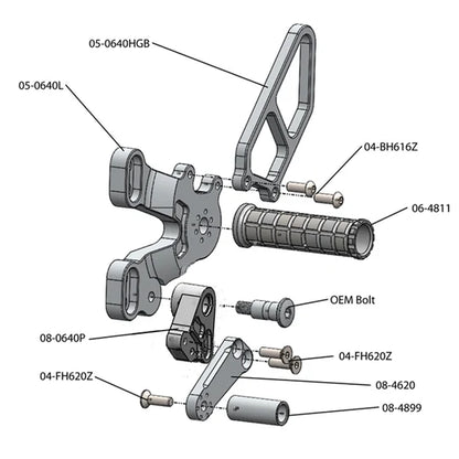 Woodcraft Rearset BLK Ducati 848/1098/1198/848 EVO 2007-2013