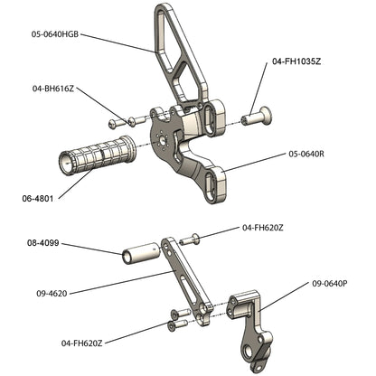 Woodcraft EVO Complete GP Rearset (Factory QS) Ducati 1198SP/848 2008-2013
