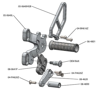 Woodcraft EVO Complete GP Rearset (Factory QS) Ducati 1198SP/848 2008-2013