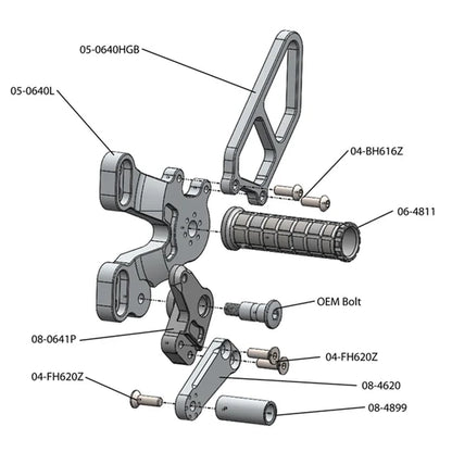 Woodcraft Rearset GP w/Shift Pedal (Factory QS) Ducati 1198SP/848 EVO 2008-2013