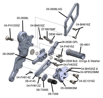 Woodcraft Rearset Kit - GP Shift Ducati Hypermotard 698 2024