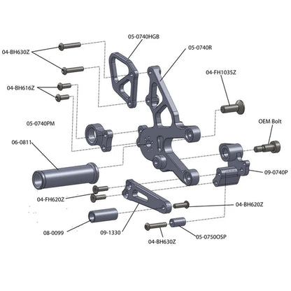 Woodcraft Complete Rearset Aprilia RSV4 2009-2010