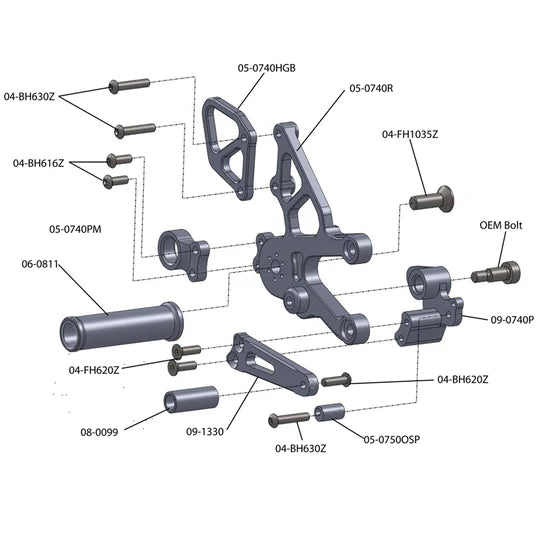 Woodcraft GP Shift Complete Rearset Aprilia RSV4 2011-2016