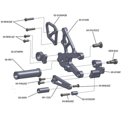 Woodcraft STD Shift Complete Rearset Aprilia RSV4 2011-2016