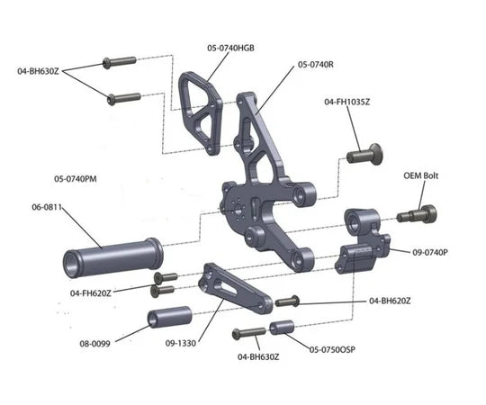 Woodcraft STD Shift Complete Rearset W/Pedals Aprilia RSV4 2021-2024