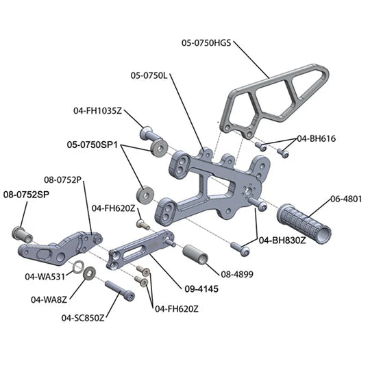 Woodcraft Complete Rearset RACE ONLY BMW S1000RR 2009-2014