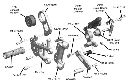 Woodcraft Complete Rearset w/ Pedals - STD/GP Shift  BMW S1000RR 2019-2024