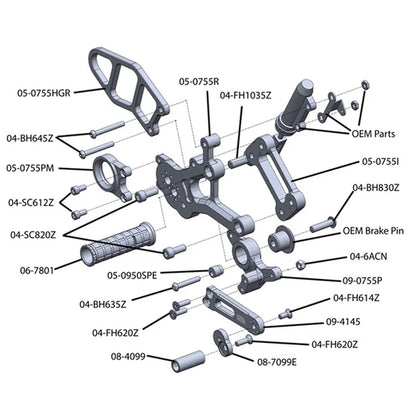 Woodcraft Complete Rearset - STD/GP BMW S1000R 2017-2020