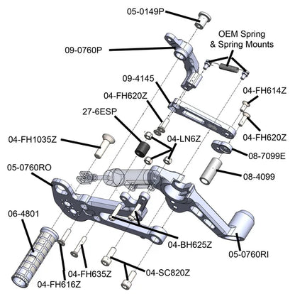 Woodcraft Rearset Kit Complete W/Pedals Aprilia RS660 2021-2024