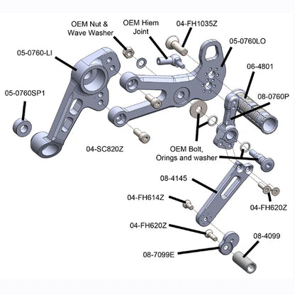 Woodcraft Rearset Kit Complete W/Pedals Aprilia RS660 2021-2024