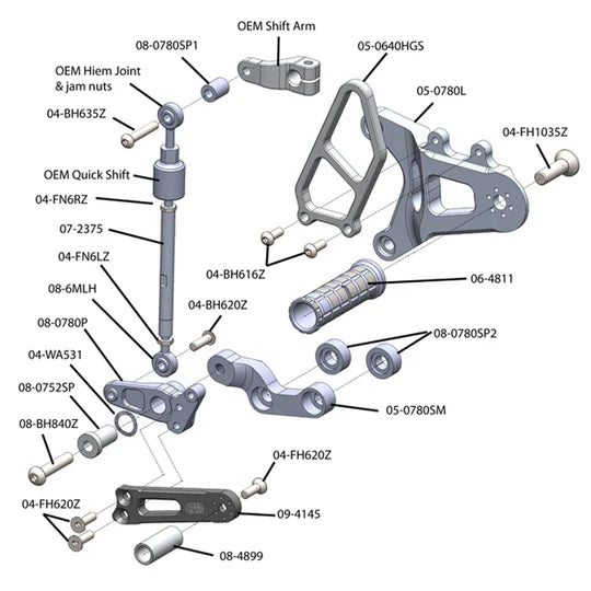 Woodcraft STD Adjustable Rearset Kit w/Shift pedal MV Agusta F3/Brutale 675/800 2012-2023