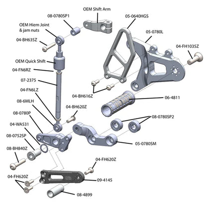 Woodcraft STD Adjustable Rearset Kit w/Shift pedal MV Agusta F3/Brutale 675/800 2012-2023