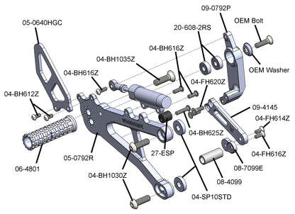 Woodcraft Complete Rearset KTM 990 RC 2026