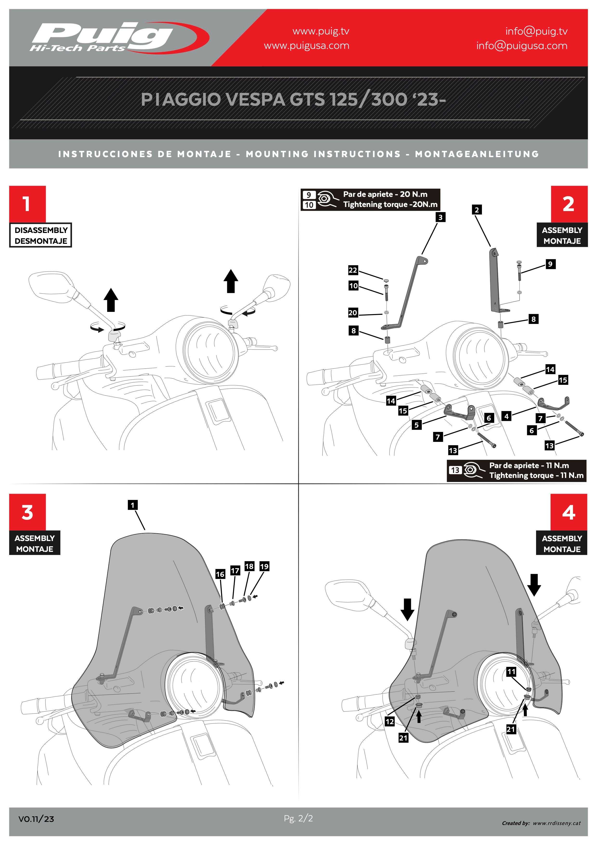 Puig Touring Windscreen Vespa GTS 300 2023-2025 | Adventure Parts