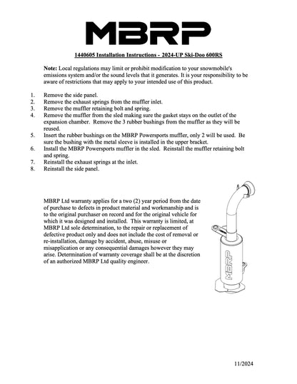 MBRP Race Exhaust Ski-Doo 600RS 2024-2026