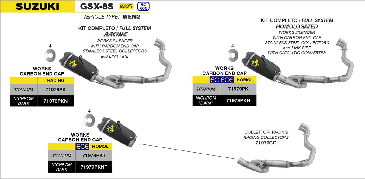 Arrow Full Exhaust System With Carby End Cap Suzuki GSX-8S 2023-2024 - Adventure Parts
