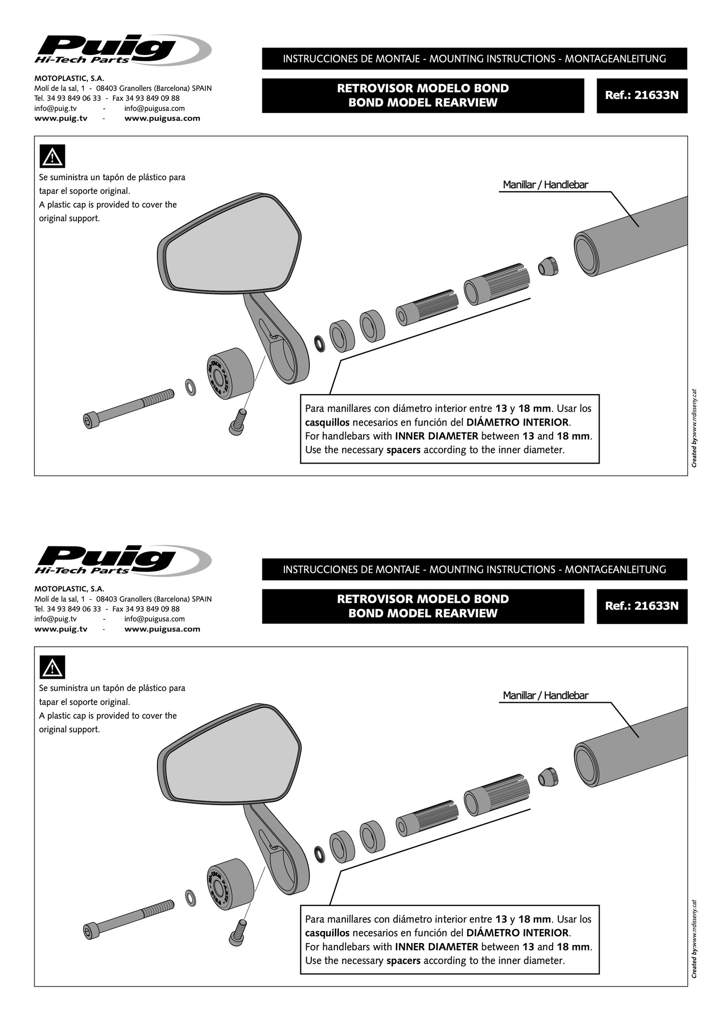 Puig Bond Motorcycle Mirrors - Universal (Sold Individually)