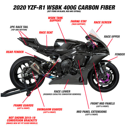 Hotbodies Racing Carbon Fiber 400g Race Bodywork Yamaha YZF-R1/M 2021-2024 - Adventure Parts