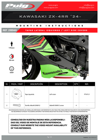 Puig Engine Covers Track for Championship Kawasaki Ninja ZX-4R NINJA, Ninja ZX-4RR NINJA 2024-2025