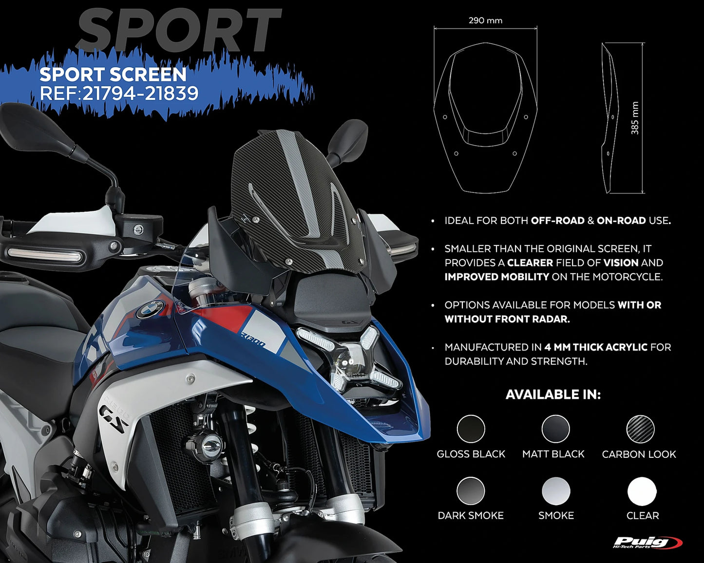 Puig Touring Plus Windshield with Visor BMW R1300GS 2023-2026