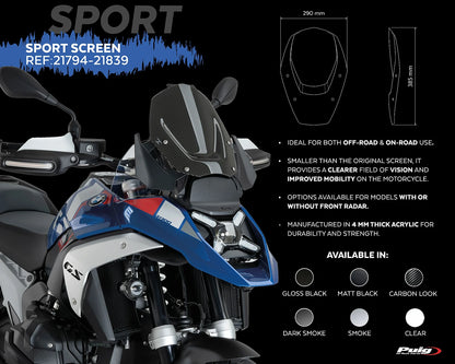 Puig Touring Plus Windshield with Visor BMW R1300GS 2023-2026