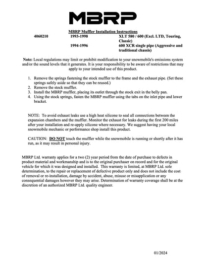 MBRP Race Exhaust Polaris XCR 600 Triple 1995-1996