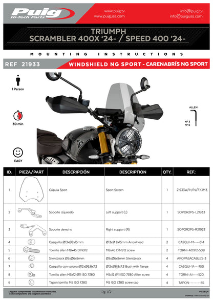 Puig New Generation Windscreen Triumph Scrambler 400X 2024-2025