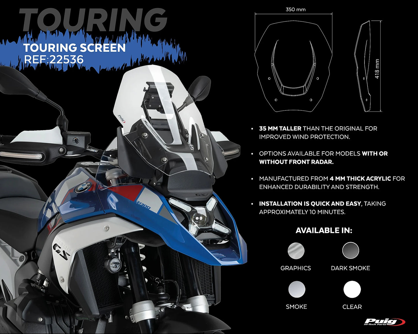 Puig Touring Plus Windshield with Visor BMW R1300GS 2023-2026
