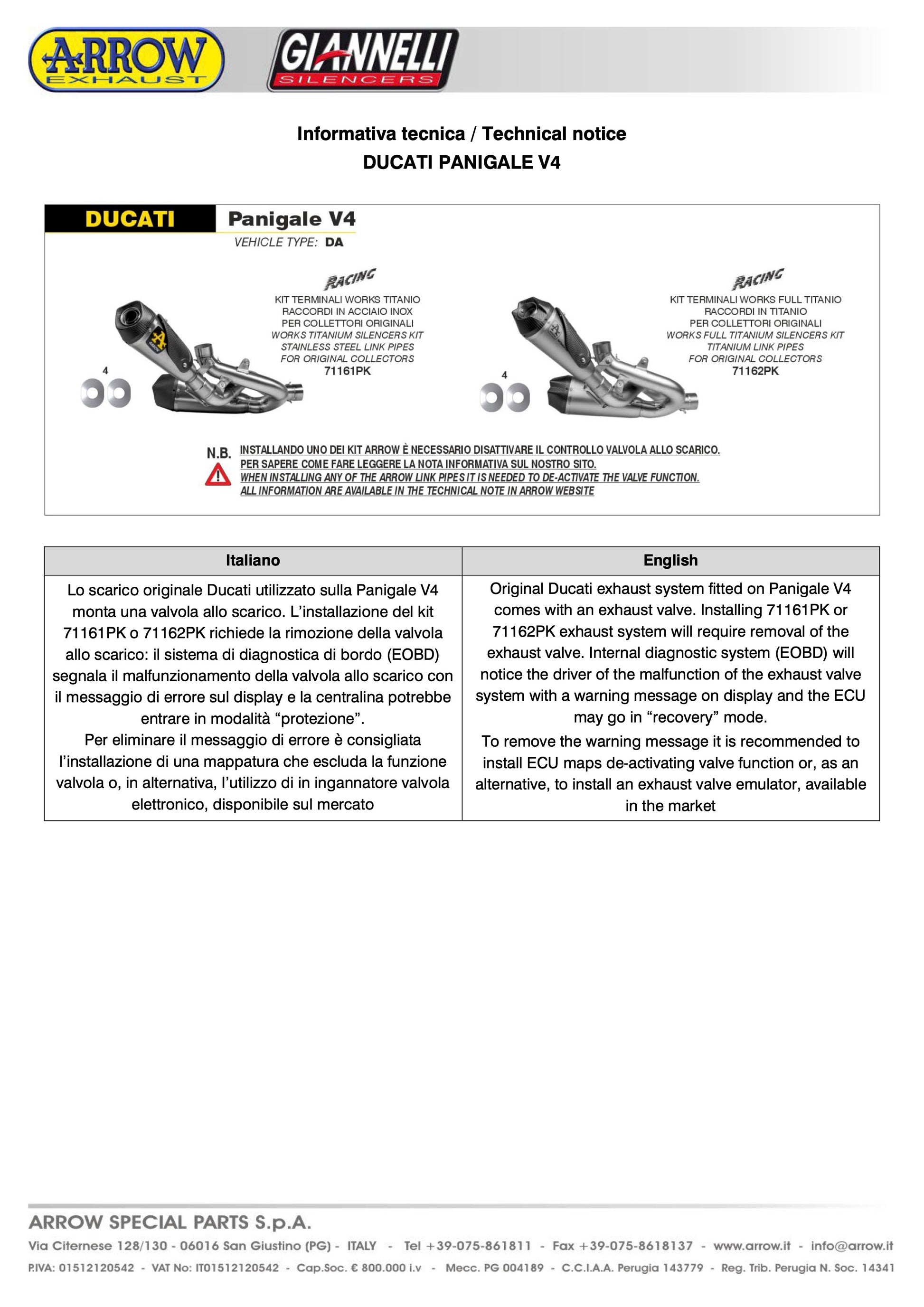 Arrow Full Exhaust System Racing Double Ducati Panigale V4 2018-2024 - Adventure Parts